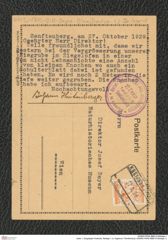 Seite 1, Eingelegte Postkarte, Beilage 1 zu Tagebuch "Senftenberg" (NHMW-PRAE-BBB-43-Beilage-1)
